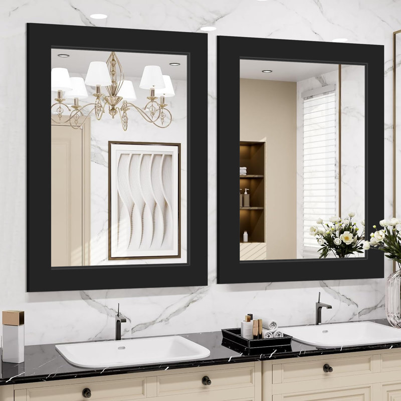Wood Rectangle Mirror, Black, 32" x 24"