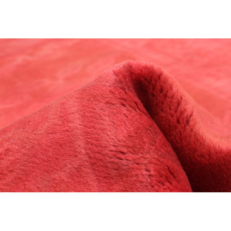 Tapis rose foncé en laine noué à la main de conception unique 2 pi 7 po x 9 pi 5 po
