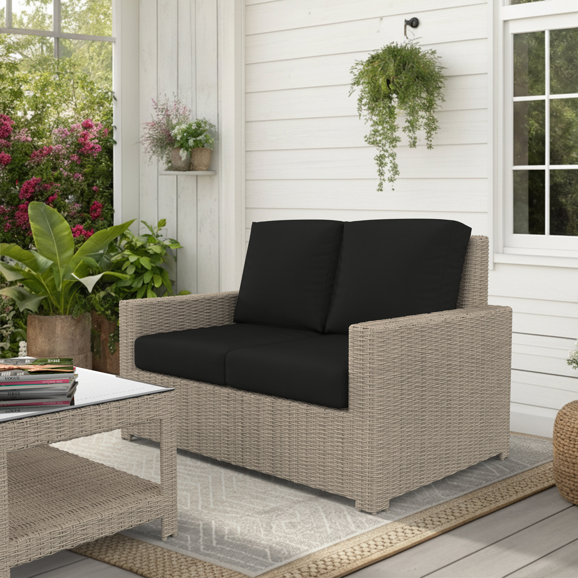 Outdoor Loveseat With Sunbrella Cushions, Canvas Black