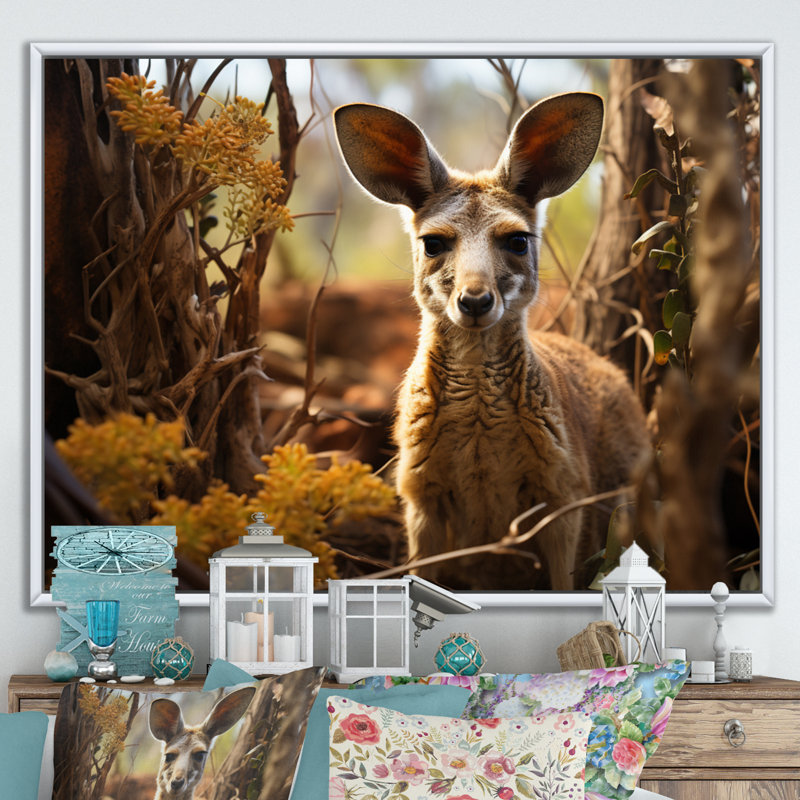 " Kangaroo Portrait ", White Floater Framed, 24" H x 32" W x 1" D