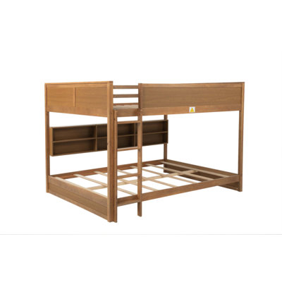 Queen-Over-Queen Bunk Bed With Storage, Charging Station, Ladder, And Safety Guardrails In Solid Pine Wood