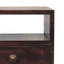 Mini table de chevet en bois noyer de Californie, 1 tiroir, 1 fente ouverte, pieds nordiques, brun foncé