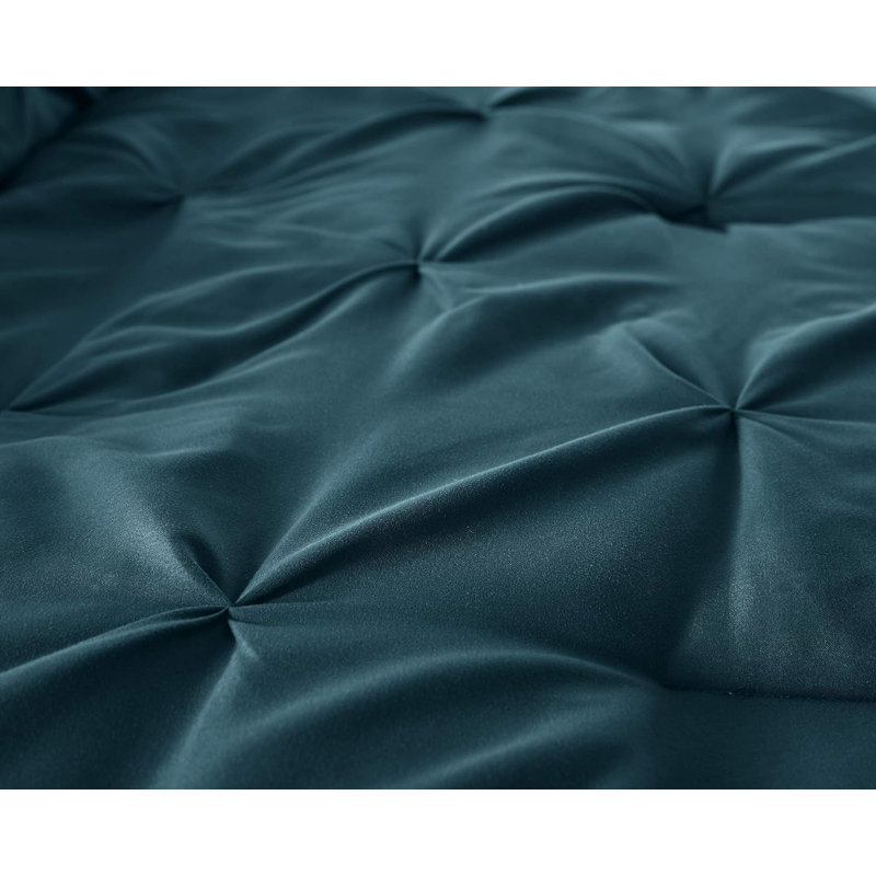Teal Full Microfiber Pinch Pleat Comforter Set