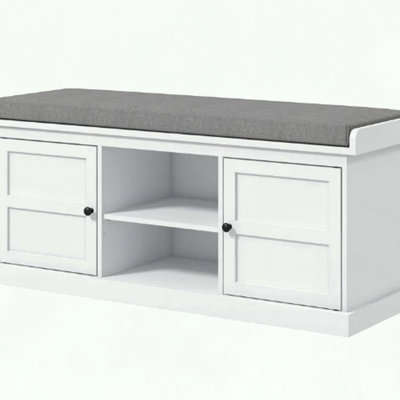 Entryway Shoe Storage Bench with Cushioned Seat and Adjustable Shelves