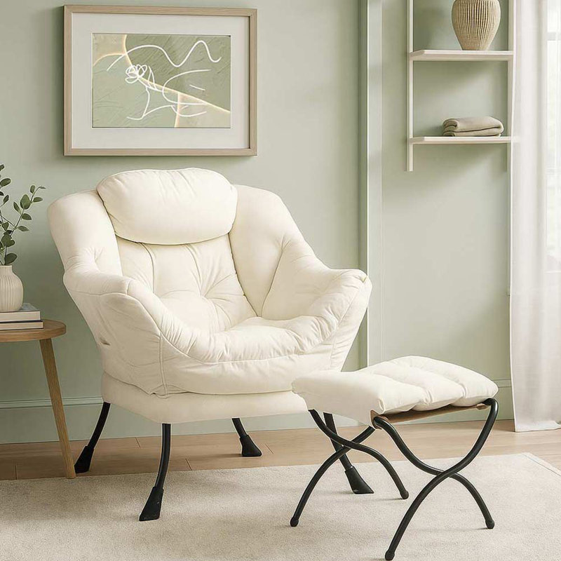 Armchair Accent Chair Lazy Chair with Footstool, Cream