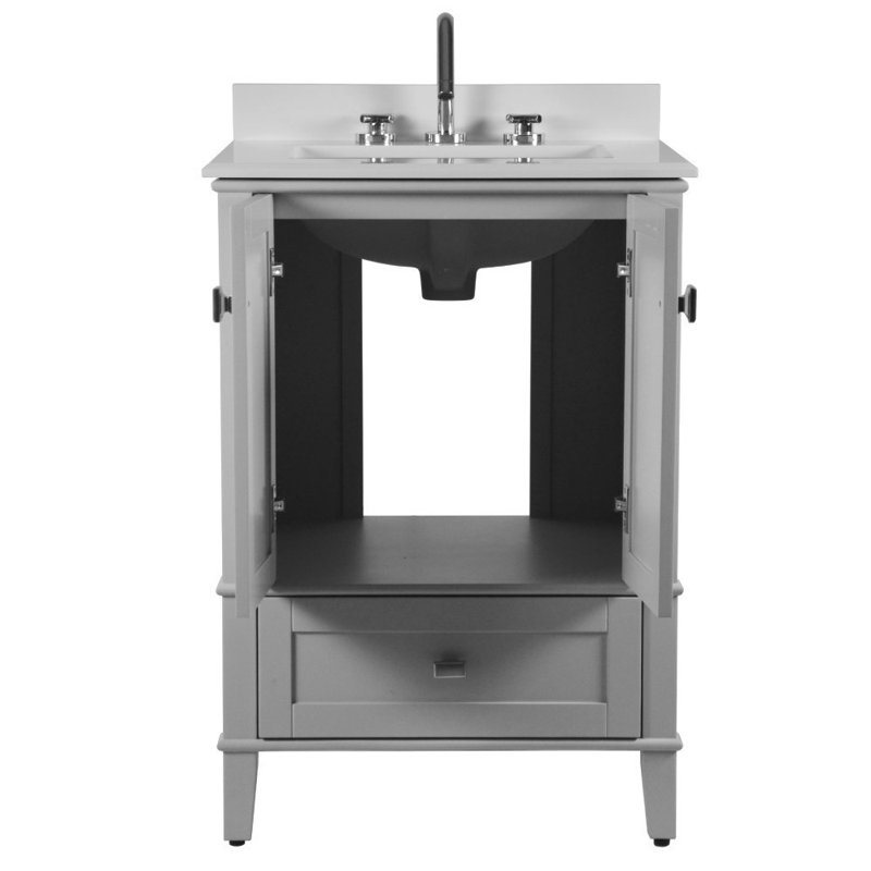 Alltawanna 25 in. Single Vanity Set with Quartz Top and Mirror, Light Gray