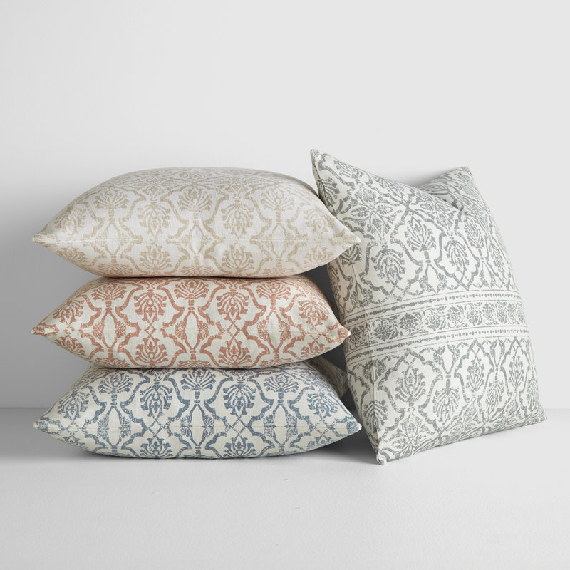 Antique Floral Cotton Throw Pillow, Beige