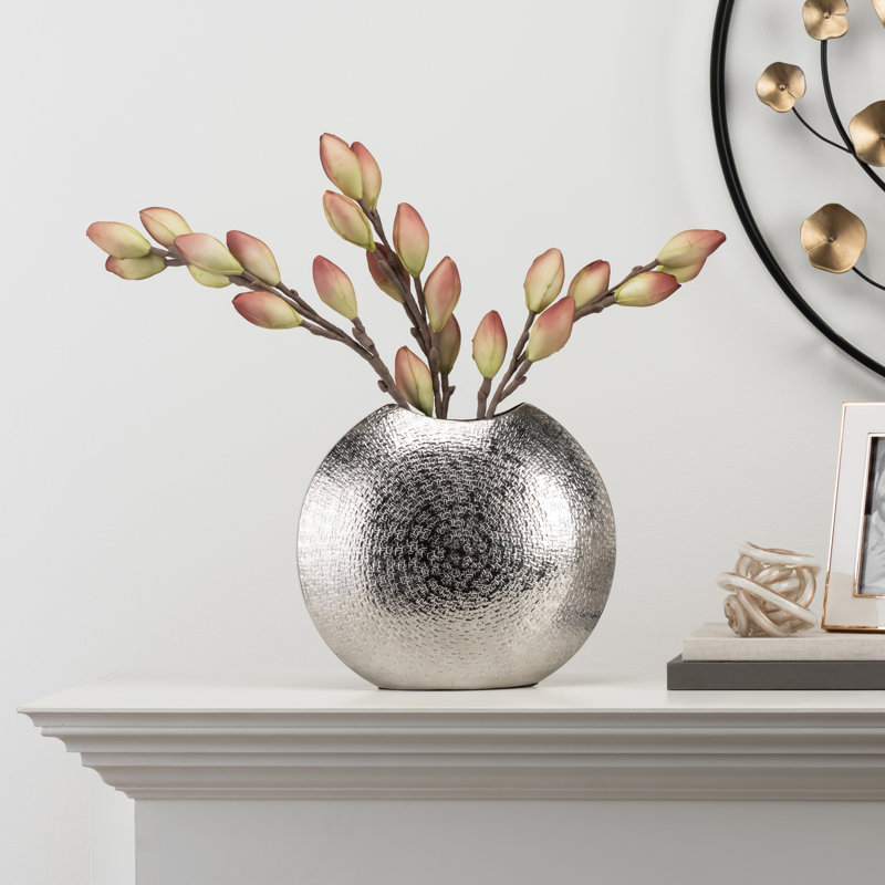 Kota Handmade Aluminum Table Vase, 13.5" H x 6.75" W x 15" D, Silver