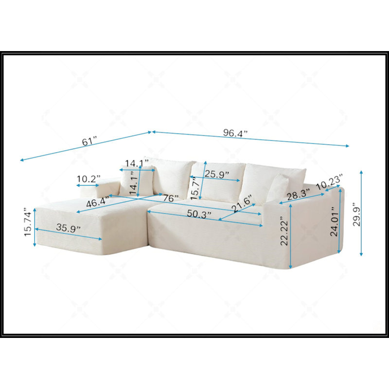 Canapé modulaire convertible en L 2 pièces dans une boîte avec coussins et canapé modulaire 3 places pour plus de confort et de style