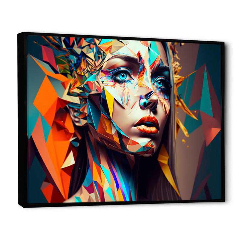 Portrait de femme cubique V - Impression sur toile, H 30 po x l 40 po x P 1,5 po, Toile avec cadre flottant noir