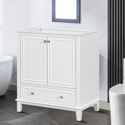 Modern Minimalist 29.51” Single Bathroom Vanity Base Only with Storage Cabinet Doors and Cubicle Drawers, Wood Legs for Bathroom