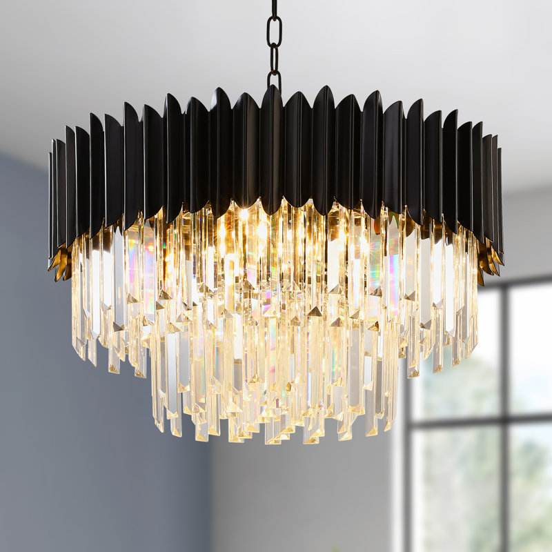 Lustre moderne en cristal noir K9 à trois couches D23