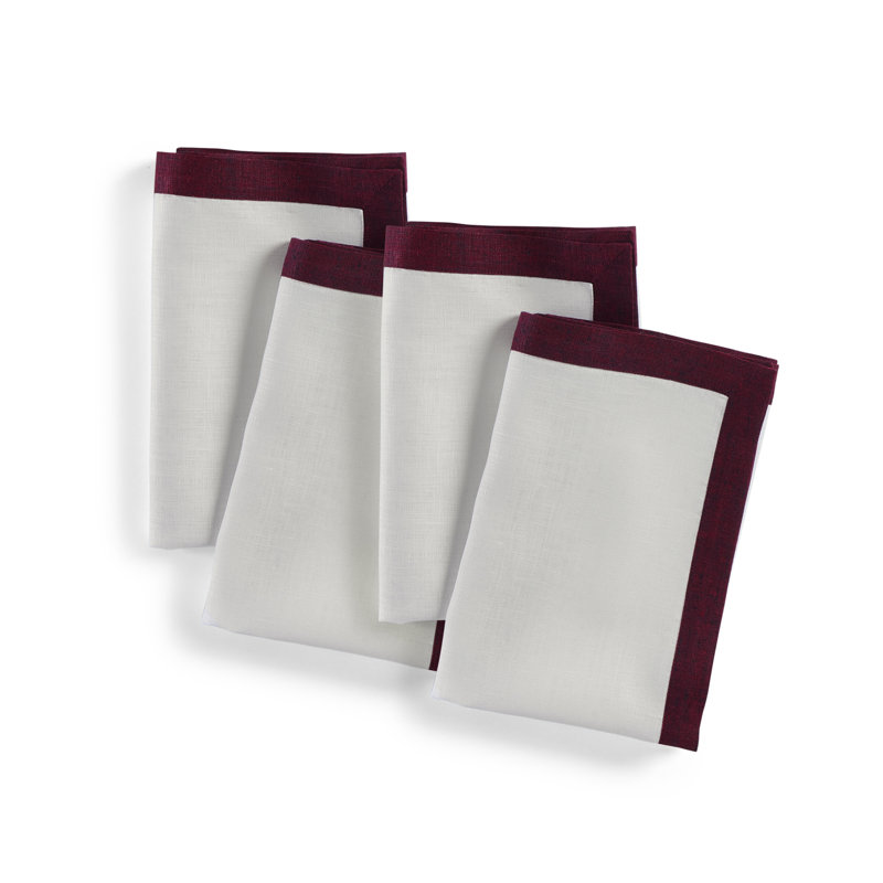 Classic - 100% Pure Linen Dinner Napkins, Red Garnet/White