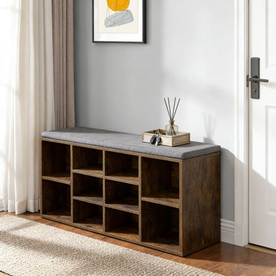 10-Compartment Shoe Bench With Adjustable Shelves And Removable Cushion - 3-Tier Storage Organizer For Entryway, Living Room, And Bedroom