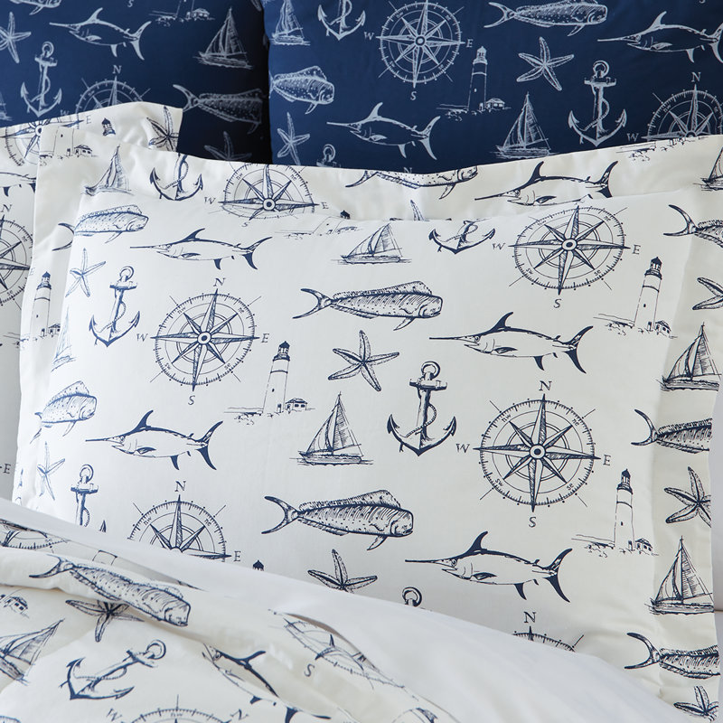 Nautical Navy and White Cotton Standard Pillow Sham