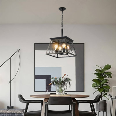 Farmhouse Chandelier 4-Light Vintage Antique Chandeliers Light Fixture For Kitchen Dining Room Living Room Golden Black