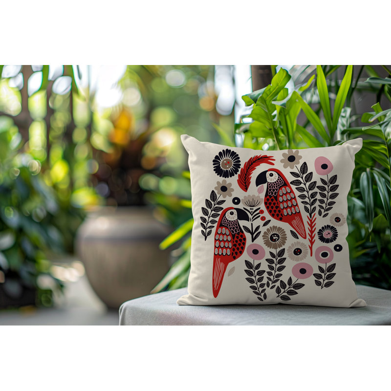 Oreiller carré réversible intérieur / extérieur Pipo Parrot, Rouge, Carré 15 po