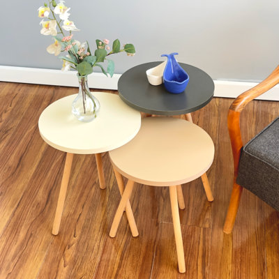 Set Of 3 Round Pastel Colour Nesting Tables