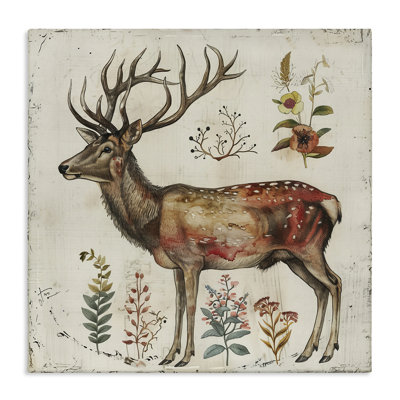 Forest Elk with Botanicals Canvas Wall Art by Lazar Studio