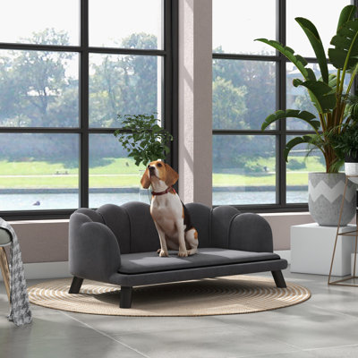 Velours grand chien avec coussin en mousse, gris anthracite - Élégant et silencieux pour les chiens de taille moyenne, quatre pattes en bois robustes amovibles et lavables, lit de perles doux et élégant, détail de coussin, coussin