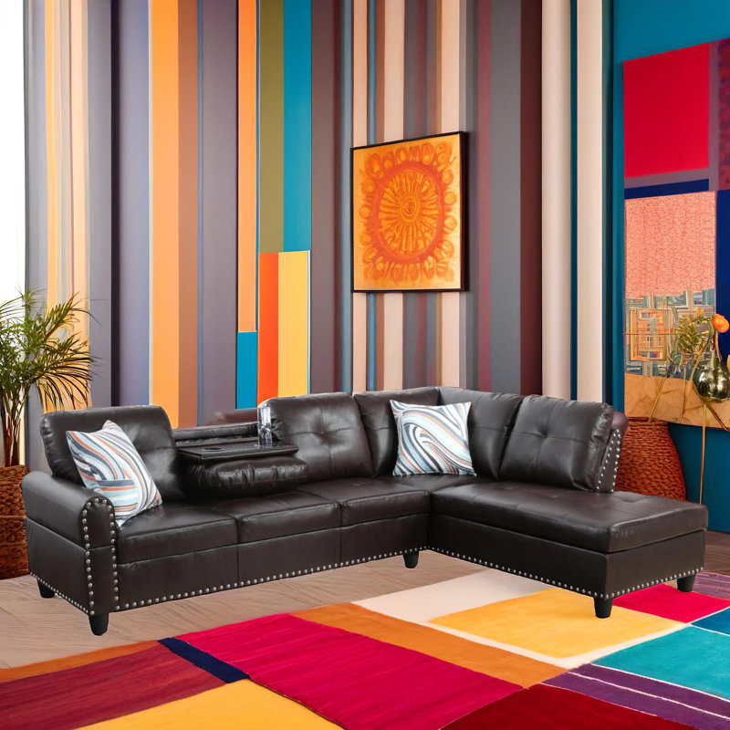 Ensemble de canapé modulaire en similicuir brun 2 pièces, Orienté à droite