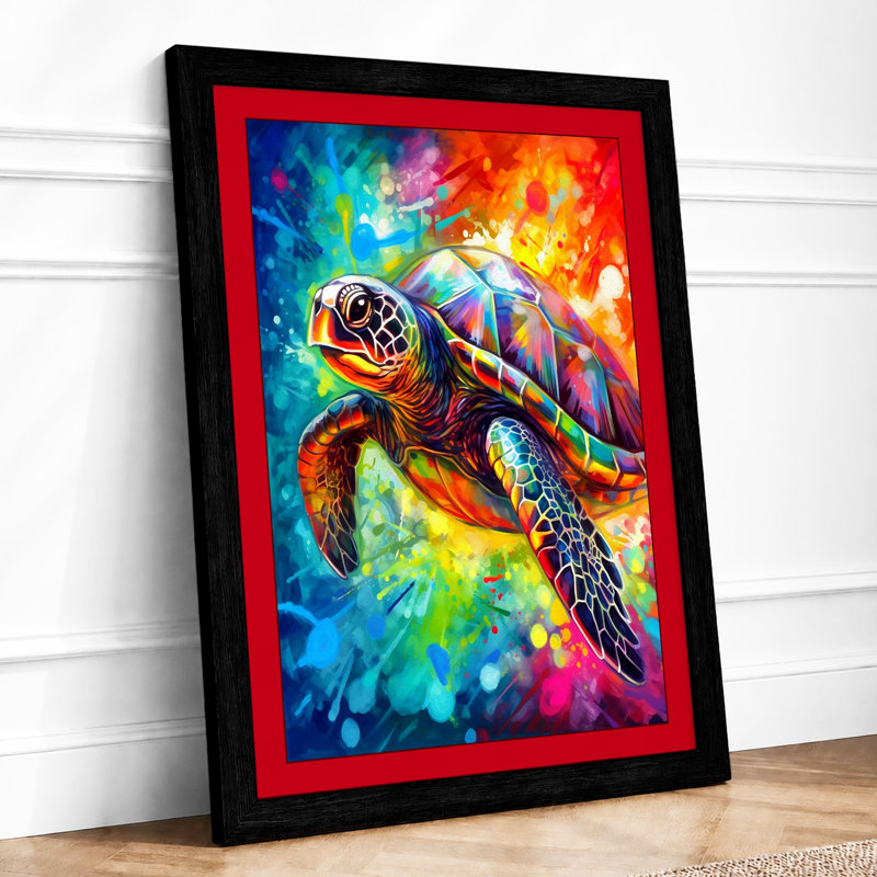 Turtle in Colour Modern 1 Piece Single Picture Frame Wall Art, A4 - 29.7 x 21.0 cm, Black