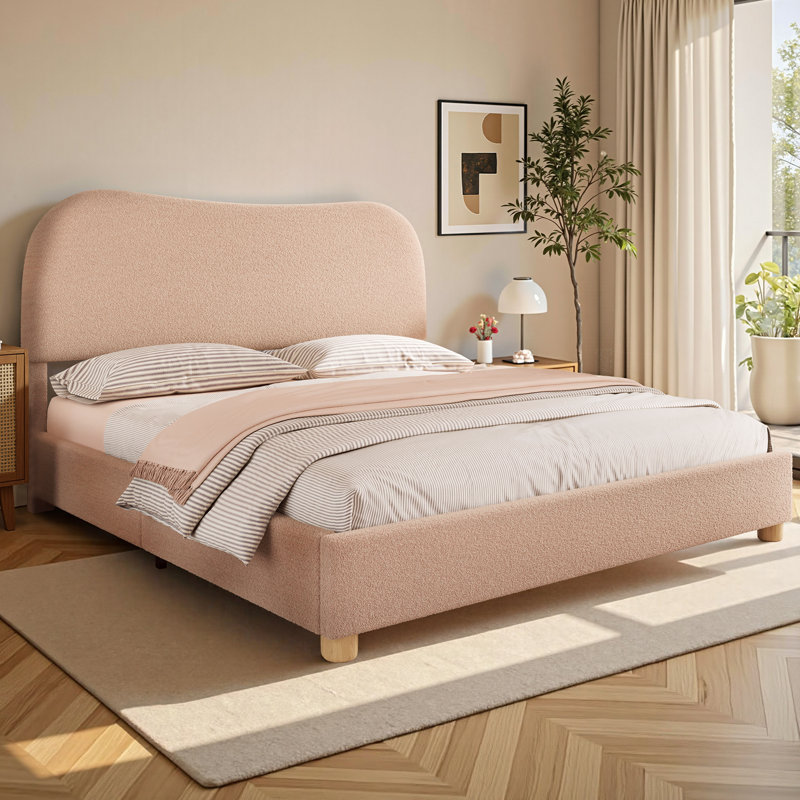 Lovensky Upholstered Wool Platform Bed, King, Beige