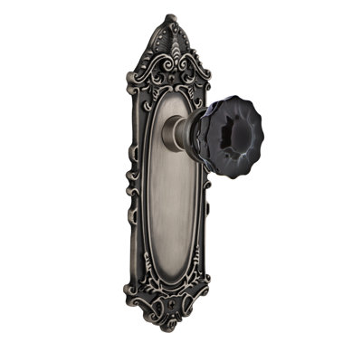 Black Crystal Interior Mortise Door Knob with Victorian Long Plate