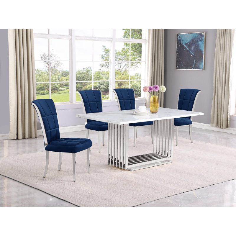 Ensemble de salle à manger rectangulaire L 68 po x l 38 po Kernisha, 5, Crème / argenté, Argent