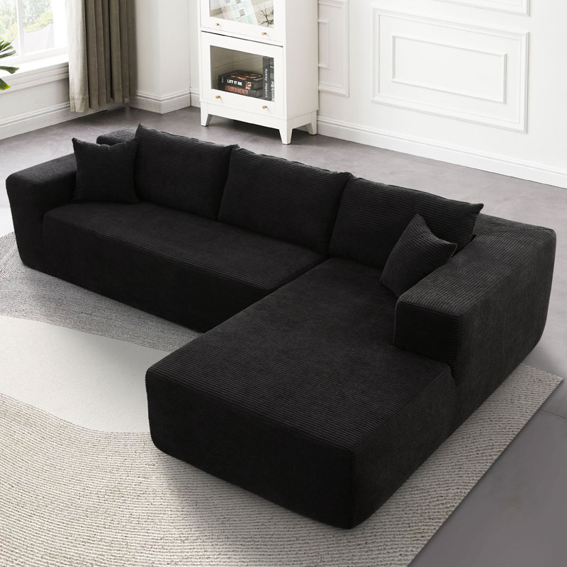 Canapé-lit 2 pièces avec coussin Kessas, Orienté à droite, Velours côtelé noir