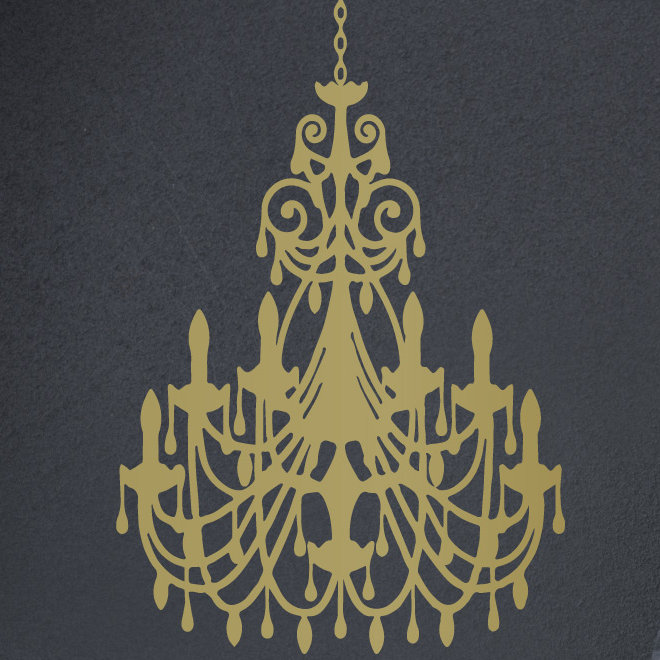 Décalcomanie murale lustre ornée, H 24 po x l 16 po x P 0,01 po, Or