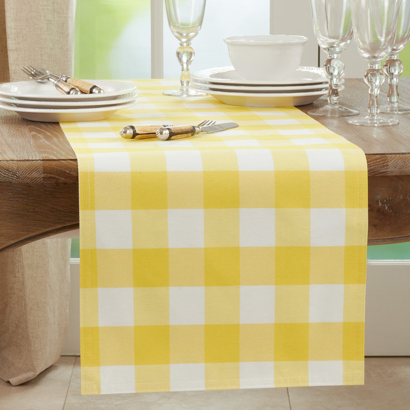 Farmhouse Yellow & White Buffalo Plaid Reversible Placemats, Set Of 4, 54" x 16"