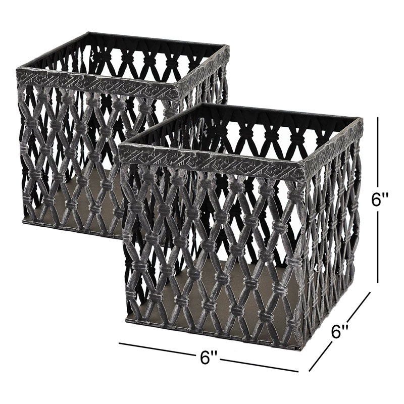 Woven Metal Decorative Basket - Set of 2 - 6" x 6" x 6" - Black