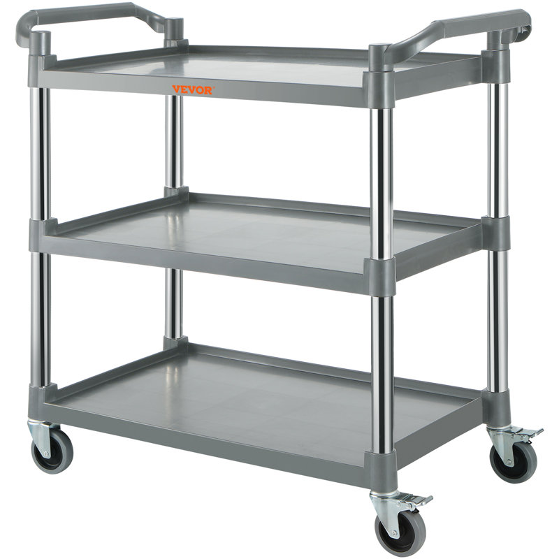 Gray 3-Shelf Heavy Duty Rolling Utility Cart with Lockable Wheels