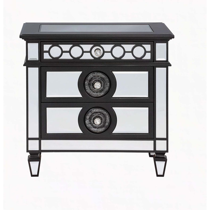Table de chevet à finition miroir, noire et argentée Varian II