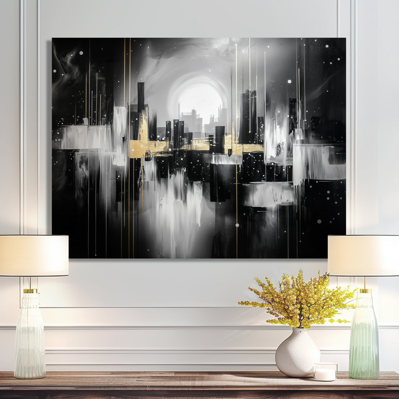 Geometric Night New York Cityscape - Cityscapes Metal Decor, Cityscape Metal Print, 16" H x 32" W x 0.84" D