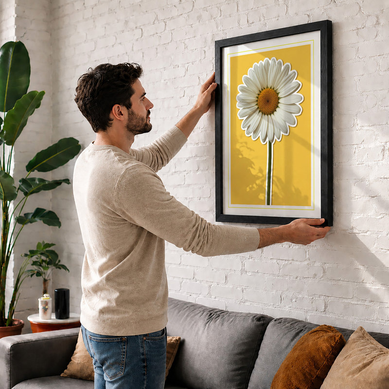 Golden Daisy Botanical - Framed Print, Black, A3 - 42.0 x 29.7 cm