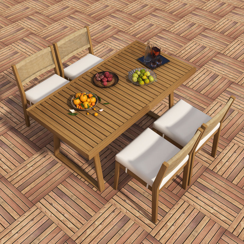 Ensemble de table et chaises d'extérieur en bois d'acacia, Beige