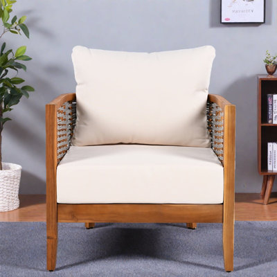 Chaises d'appoint ergonomiques en bois, conception de baignoire moderne avec coussins beiges pour patio
