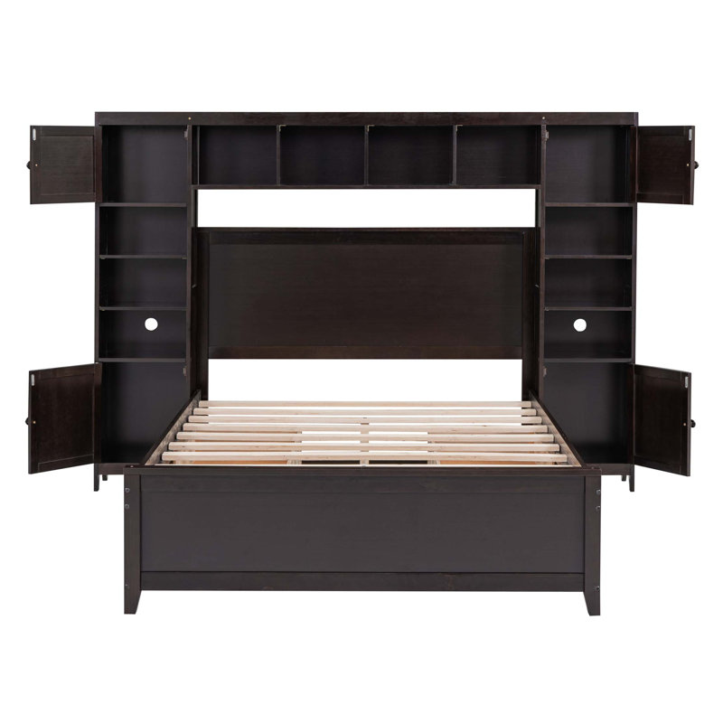 Lit en bois avec armoire et tablette tout-en-un