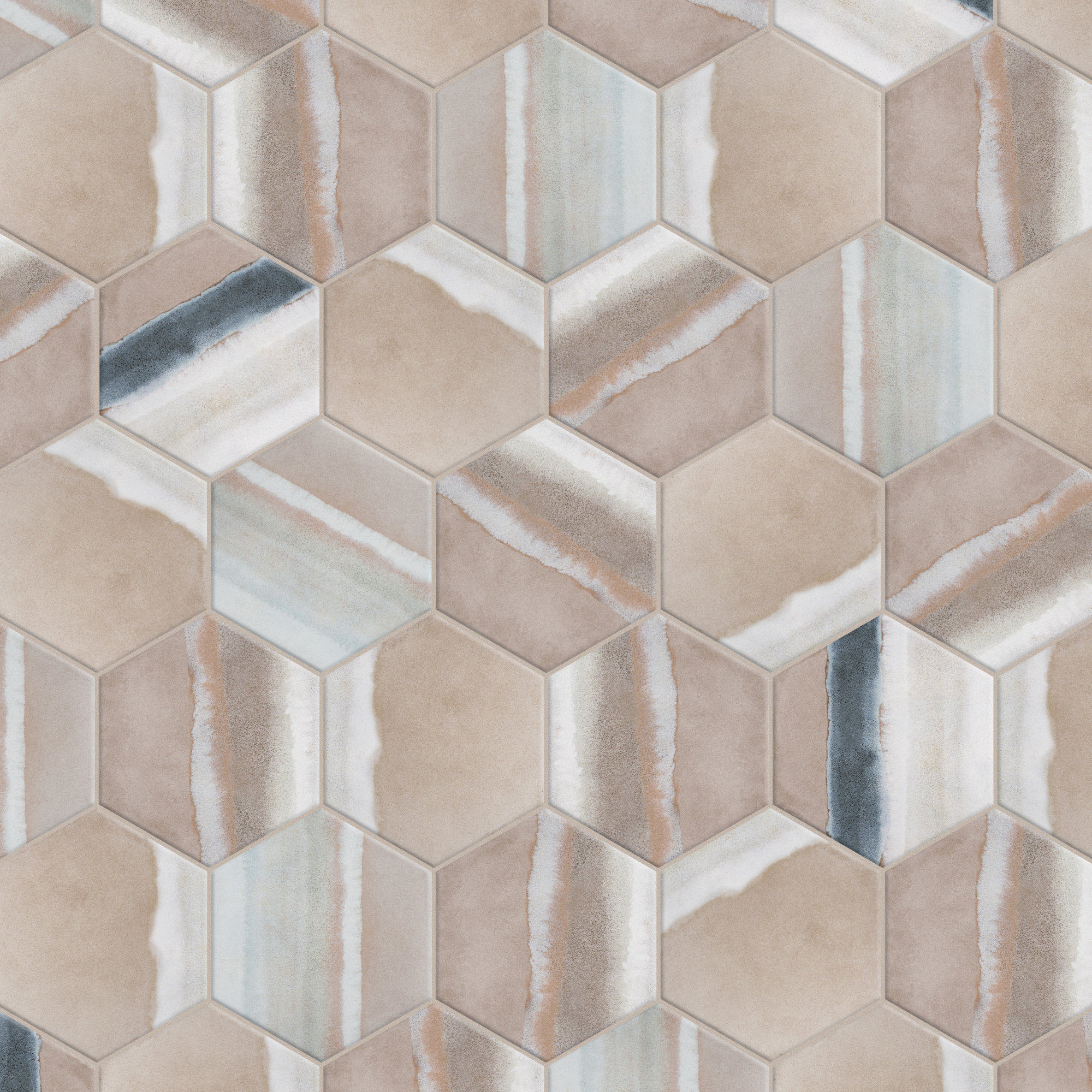 Matter Hex Canvas 8' x 9' Stone Look Wall & Floor Tile, Taupe/Blue
