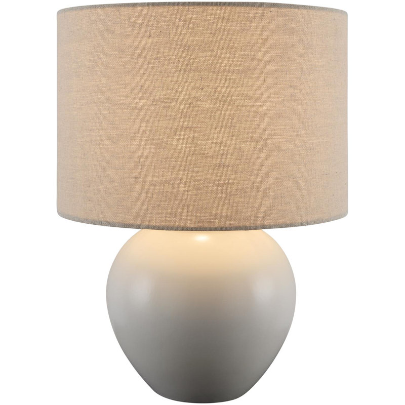 Ceramic Table Lamp with Linen Drum Shade, White