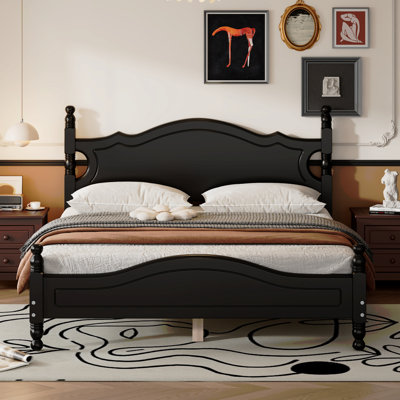 Queen Size Wood Platform Bed Frame,Retro Style Platform Bed With Wooden Slat Support