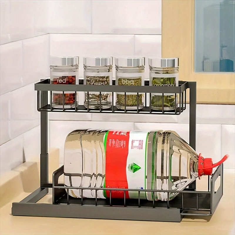 2-Tier Metal Under-Sink Organizer with Pull-Out Basket