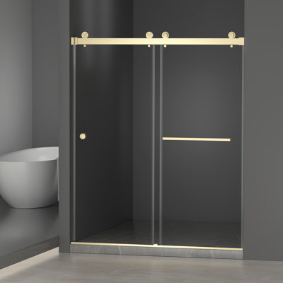 Porte de douche coulissante double sans cadre l 55 à 59 po x H 72 po, verre trempé 5/16 po, or brossé