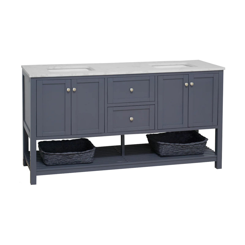 Binne 72'' Double Bathroom Vanity with Top, Marine Gray, Engineered Carrara