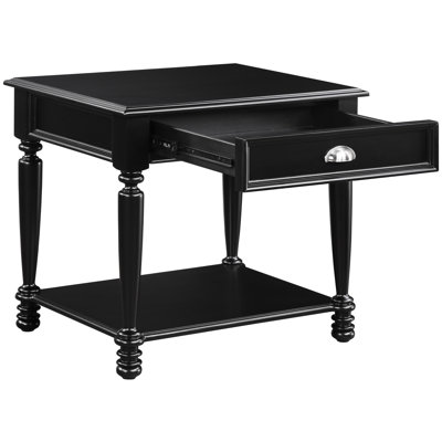 Traditional Living Room End Table In Black With Drawer And Shelf Rectangular Wood Bottom