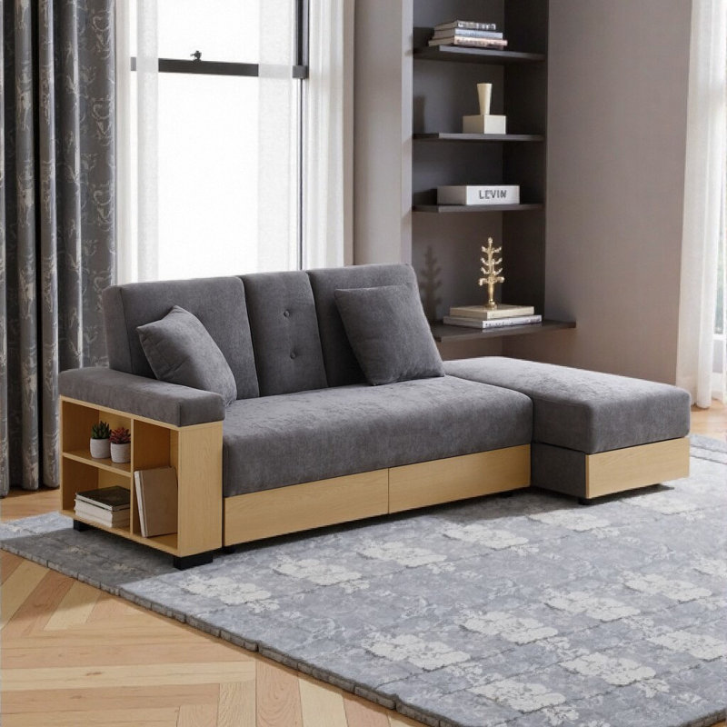 Solution ultime pour économiser de l'espace: canapé-lit convertible 3 en 1 avec repose-pieds, table rabattable et porte-gobelets