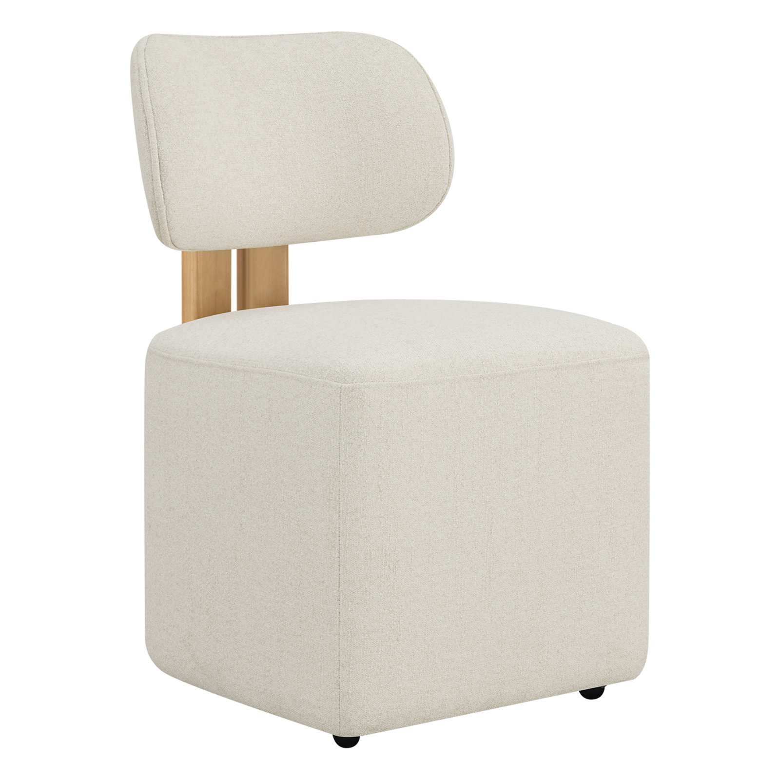 Modern Upholstered Dining Chair with Solid Wood Frame and Casters, Chenille White