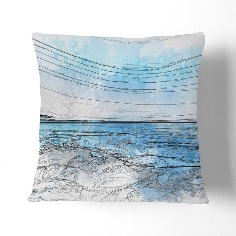 Sea View at Dawn Cushion with Filling, 40cm H x 40cm W x 15cm D, Stone